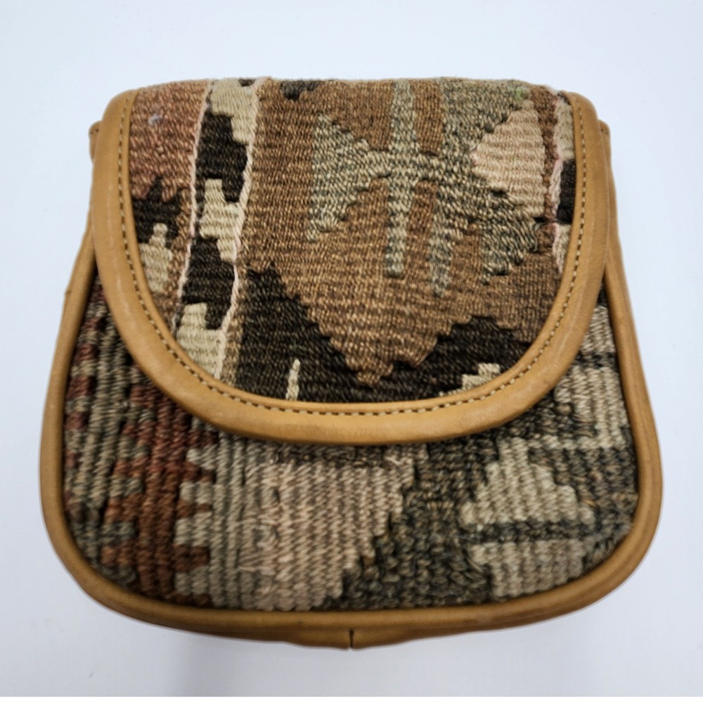VTG Assuhan Canta Nomadic Kilim Rug Leather Belt Pouch Carpet Bag Turkey Made